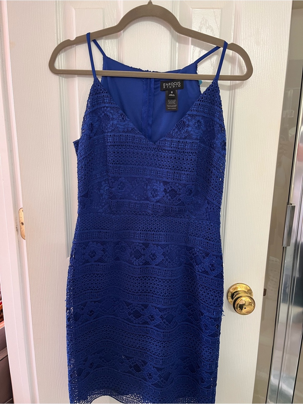 Enfocus Studio Cobalt Lace Slip Mini Dress Sz 8